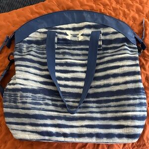 Under Armour Navy and White Striped Travel Bag